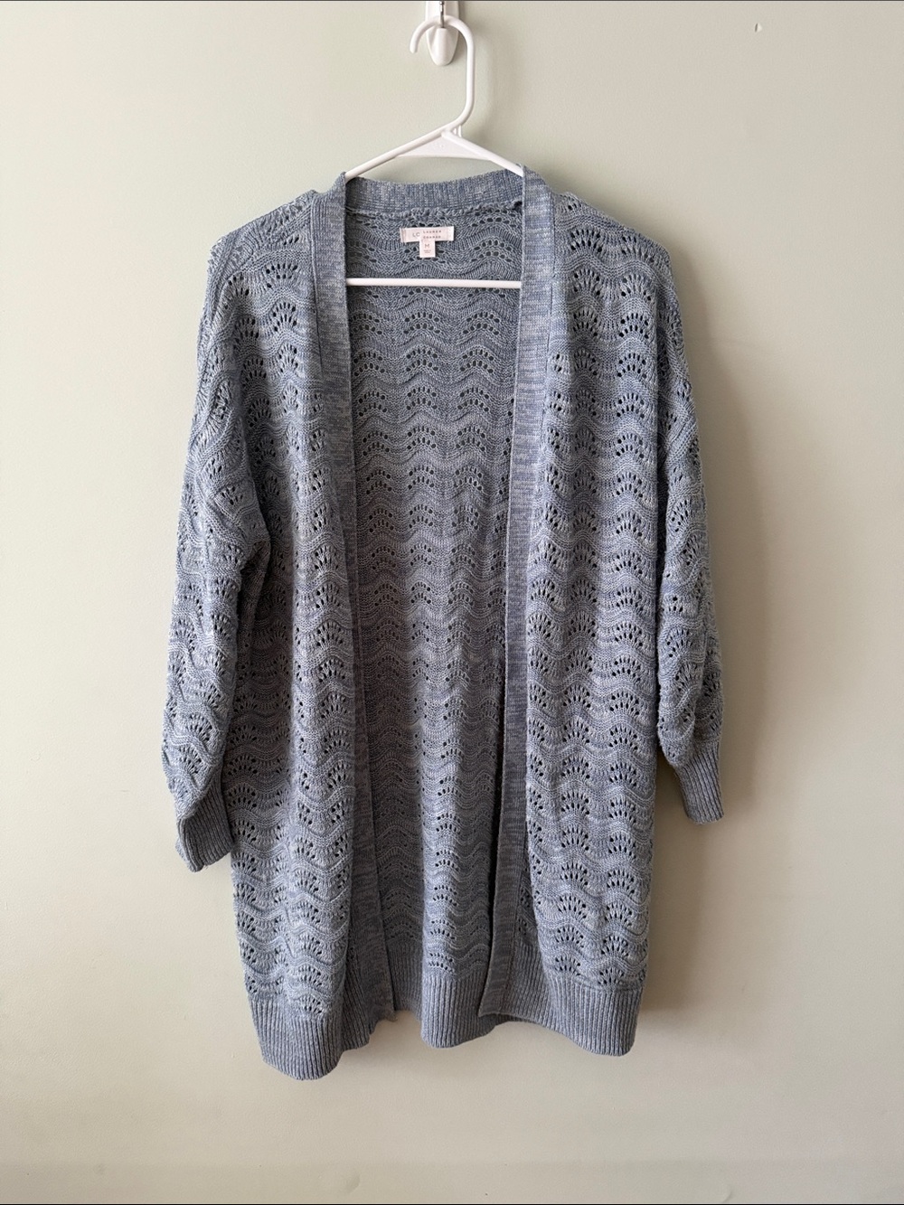 Open-Front Light Blue Knit Cardigan Sweater